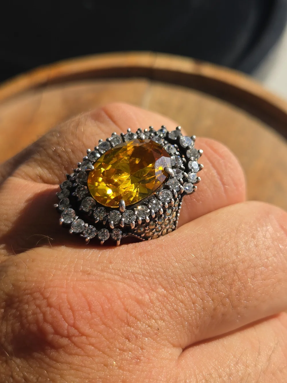Citrine Cz Halo Cocktail Ring - Women's Jewelry